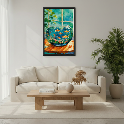 Goldfish Bowl Window Watercolor Wall Art Print l1990