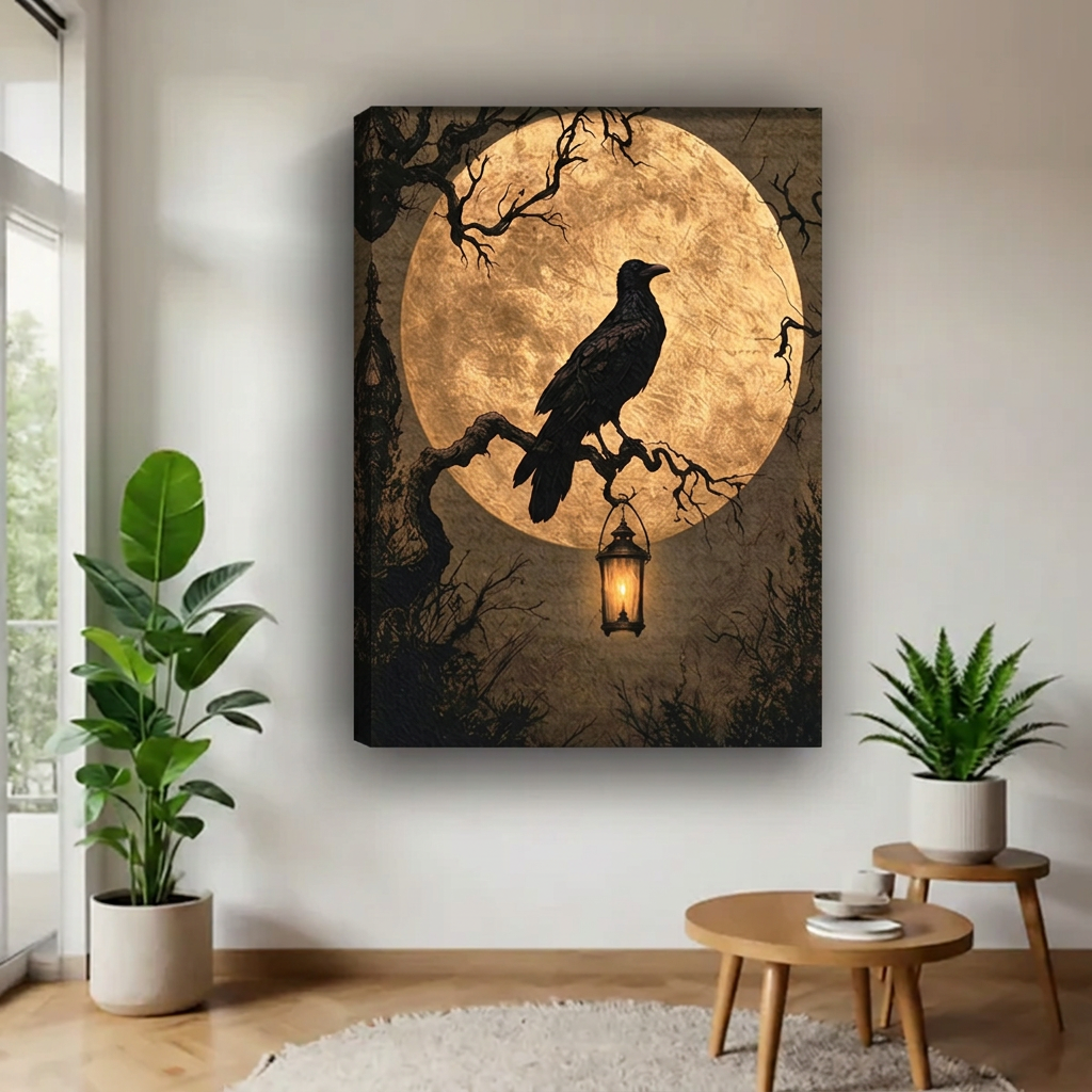 Gothic Raven and Moon Canvas Wall Art | Framed & Unframed l5049