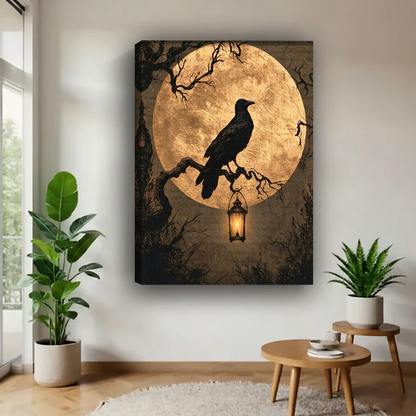 Gothic Raven and Moon Canvas Wall Art | Framed & Unframed l5049