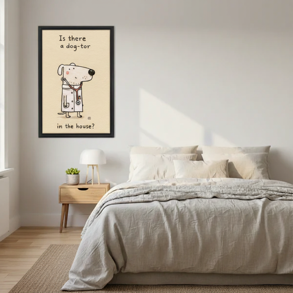 Cute dog doctor quote canvas art for living room or home office wall decor