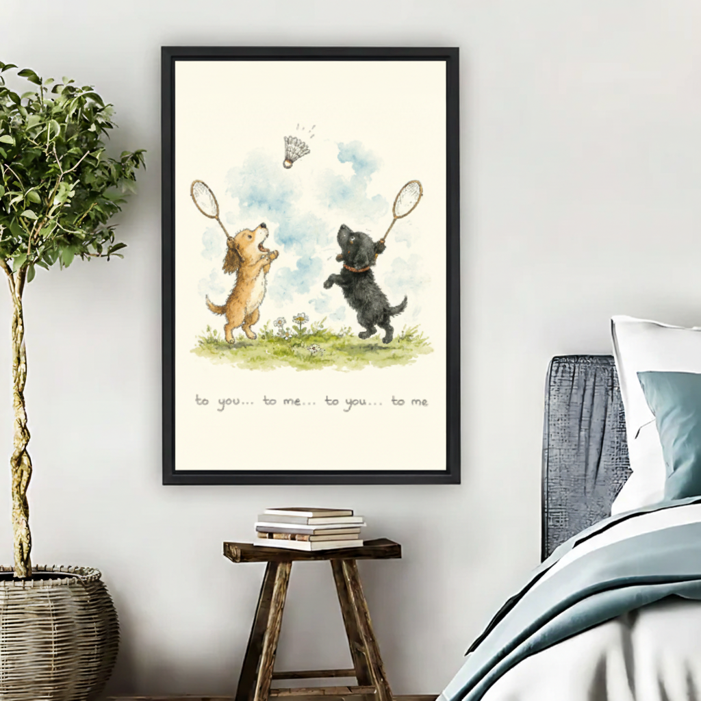 Dogs Badminton - Framed Canvas