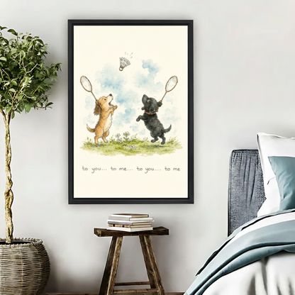 Dogs Badminton - Framed Canvas