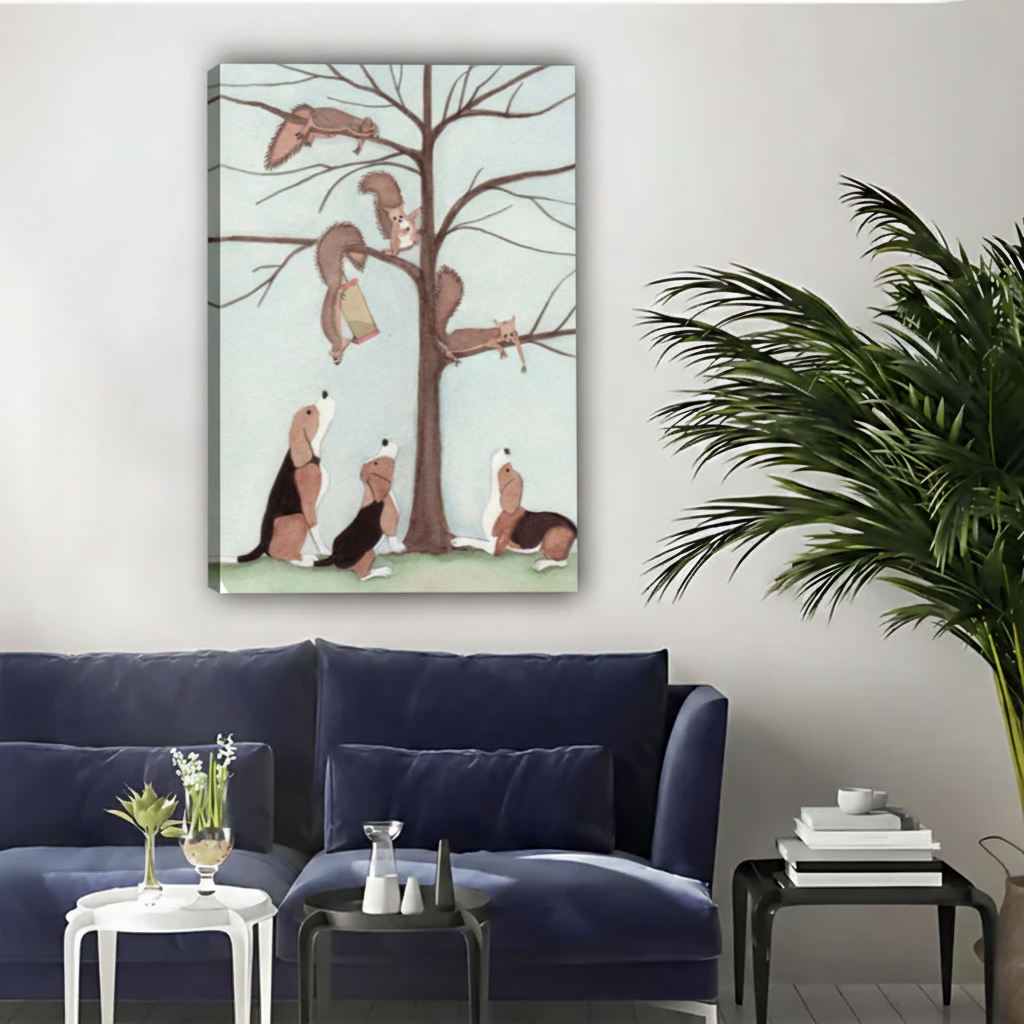 Dogs Squirrels - Frameless Canvas