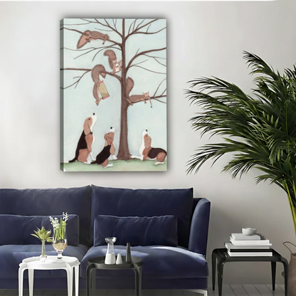 Dogs Squirrels - Frameless Canvas