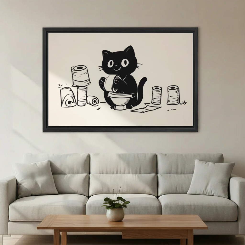 Funny Black Cat Bathroom Minimalist Wall Art Print l2010