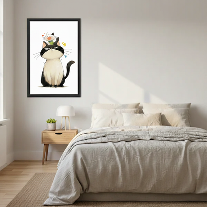 Grumpy cat kitten funny illustration canvas print in dining room, Japanese-style cute cat wall art