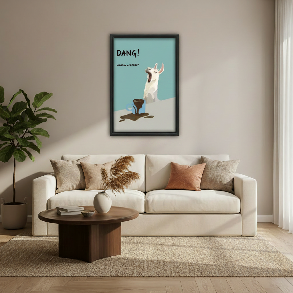 Dang Monday Already llama humor canvas wall art print, funny animal home decor for office or kitchen