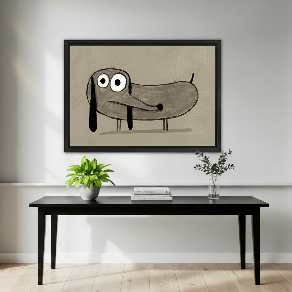 Funny dachshund sketch canvas print above bed minimalist dog bedroom wall art
