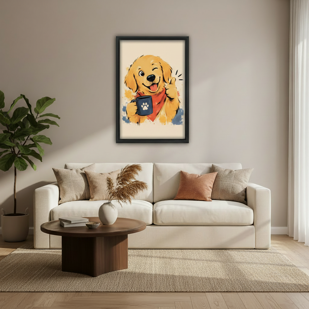 Cute Golden Retriever Puppy Watercolor Wall Art Framed l2037