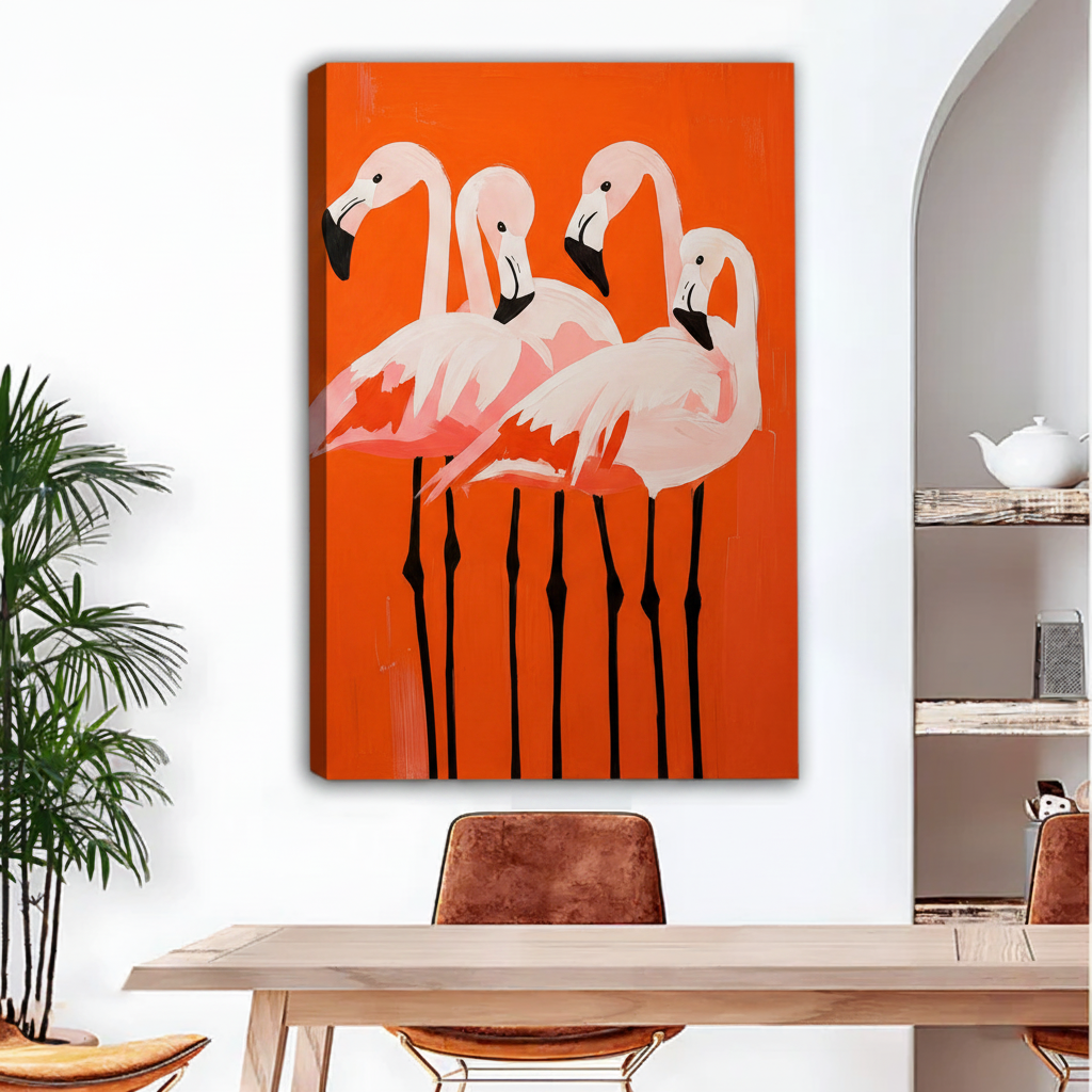 Vibrant flamingo orange canvas art print frameless gallery wrap for eclectic living room decor