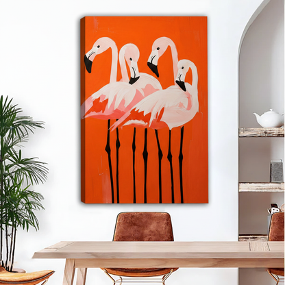 Vibrant flamingo orange canvas art print frameless gallery wrap for eclectic living room decor
