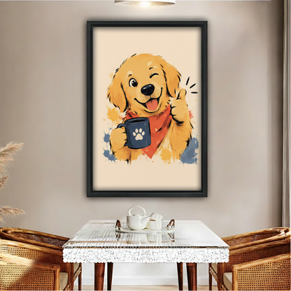 Cute Golden Retriever Puppy Watercolor Wall Art Framed l2037