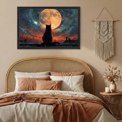Moonlit Black Cat Fantasy Wall Art Print l1997