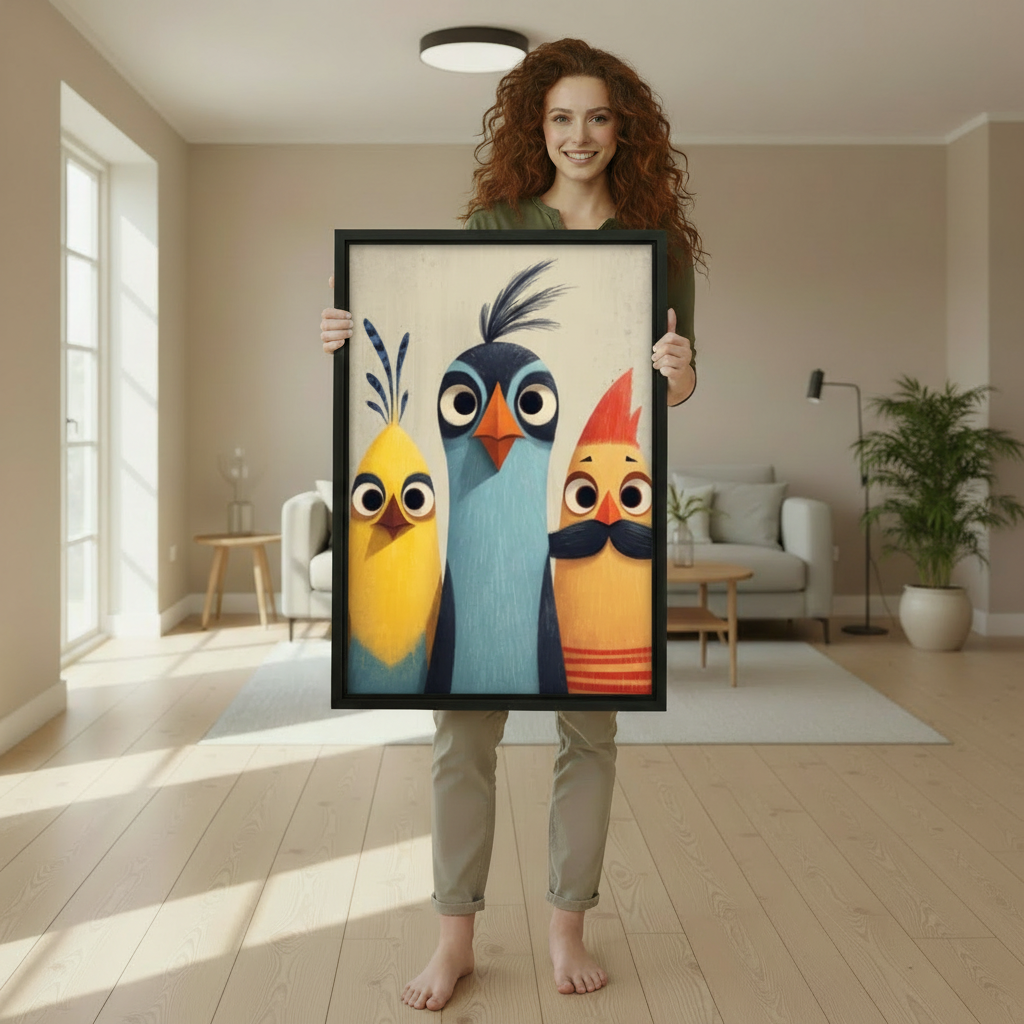Funny Trio Birds Quirky Illustration Wall Art Print l2008