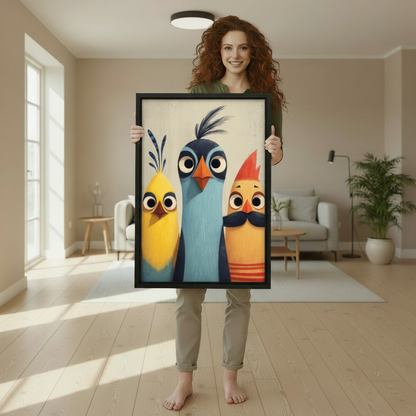 Funny Trio Birds Quirky Illustration Wall Art Print l2008