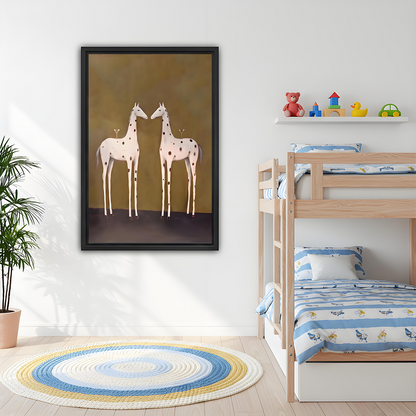  Elegant giraffe duo canvas wall decor with a whimsical animal portrait and rich umber tones