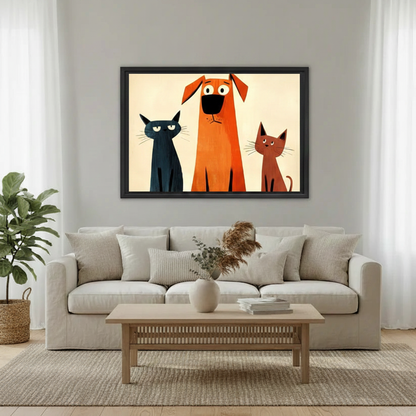 Retro Cat Dog Trio Funny Animal Wall Art Print l1999
