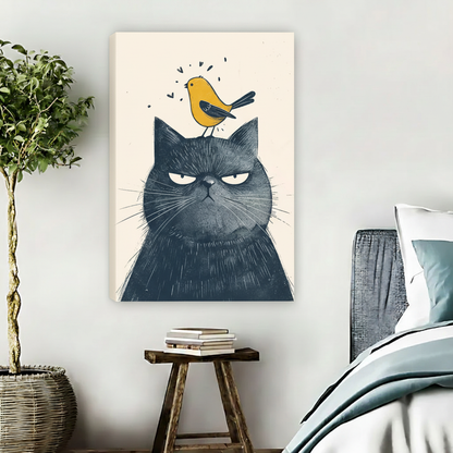 Grumpy Cat & Bird Funny Wall Art Print l2005