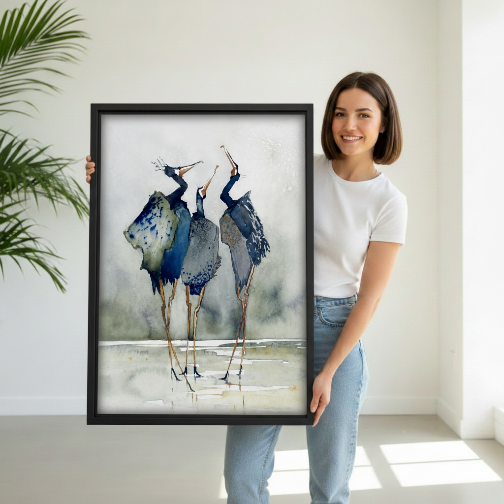 Watercolor Herons Wall Art Framed Canvas Print l2611