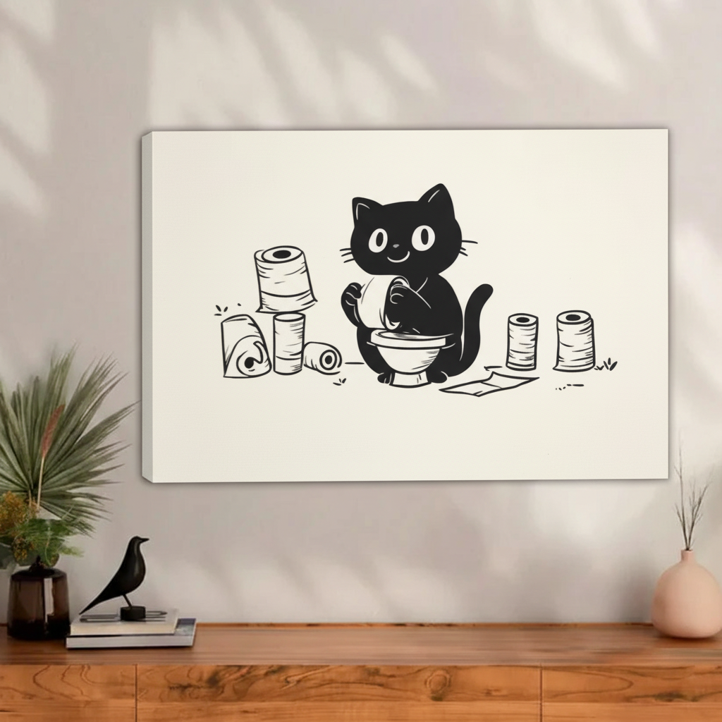 Funny Black Cat Bathroom Minimalist Wall Art Print l2010