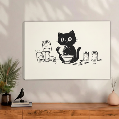 Funny Black Cat Bathroom Minimalist Wall Art Print l2010