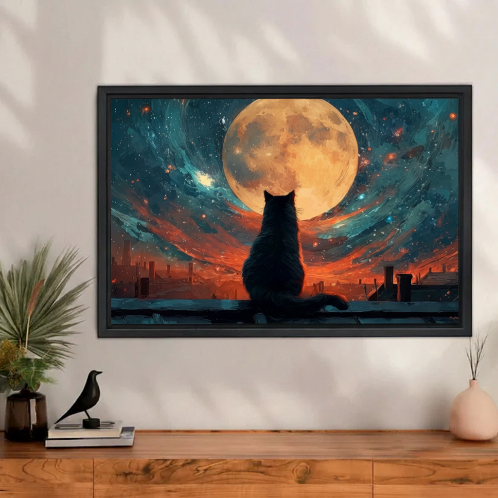 Moonlit Black Cat Fantasy Wall Art Print l1997