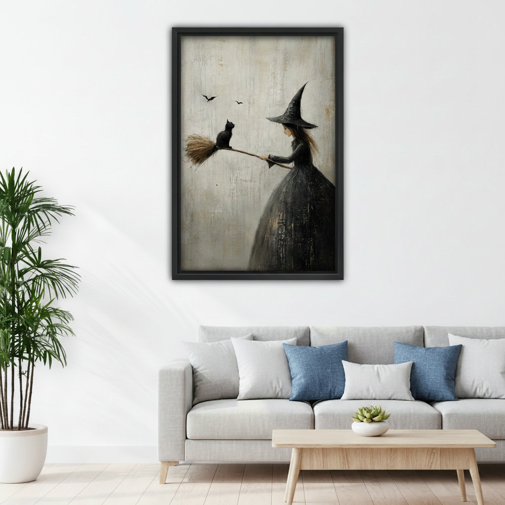 Vintage Witch Black Cat Canvas Wall Art Print Decor l2989