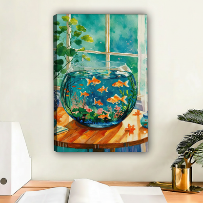 Goldfish Bowl Window Watercolor Wall Art Print l1990