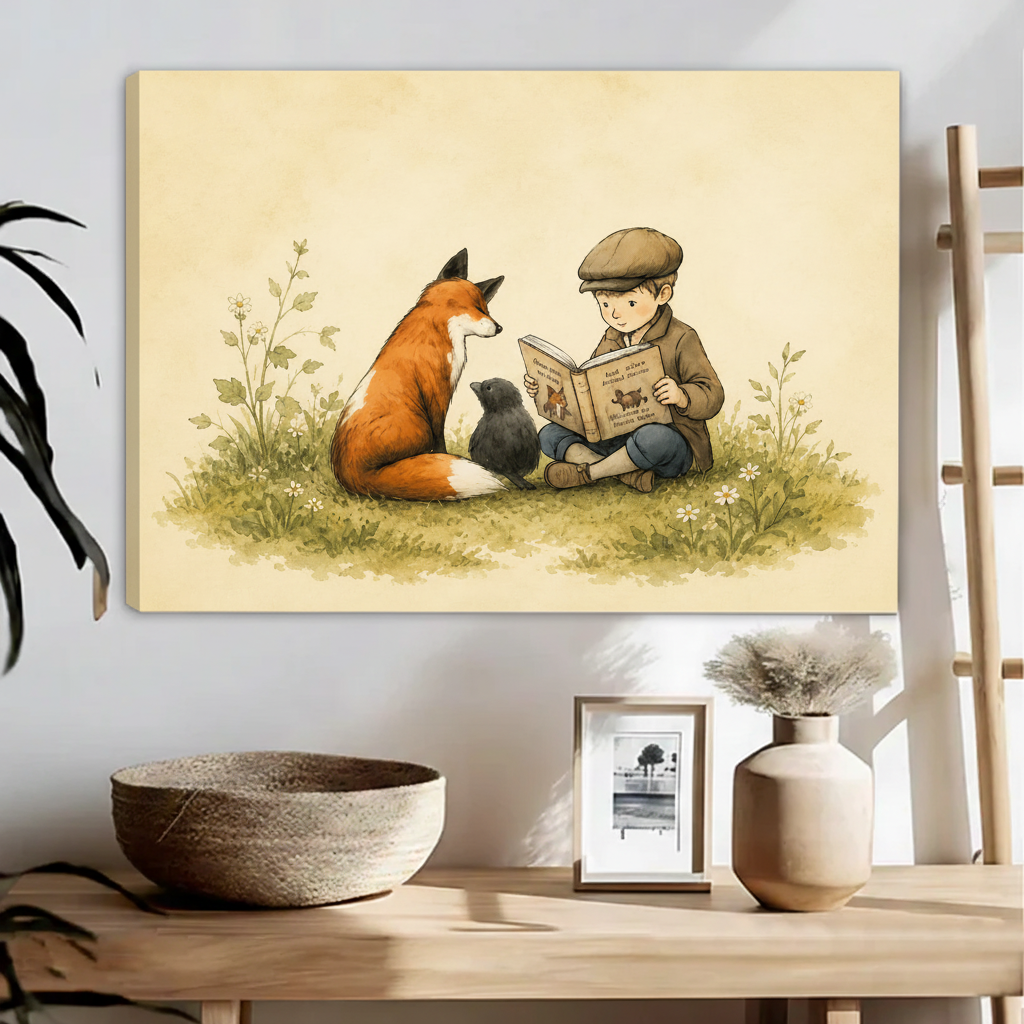Gallery wrap boy and fox watercolor canvas 