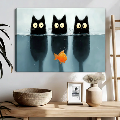 Three Black Cats Goldfish Underwater Funny Wall Art l2002