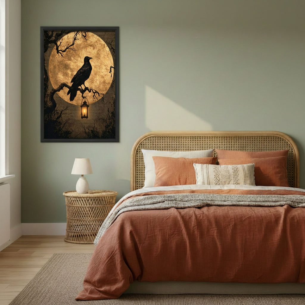 Gothic Raven and Moon Canvas Wall Art | Framed & Unframed l5049