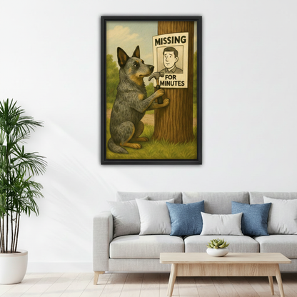 Funny dog lover framed canvas wall art print adding playful charm to children bedroom wall