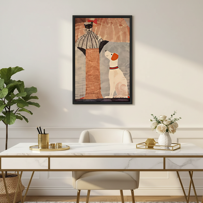 Folk Art Cat and Dog Canvas Wall Art | Framed & Unframed l5092