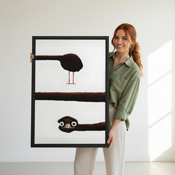 Funny peekaboo bird minimalist canvas wall art on a frameless gallery-wrapped canvas