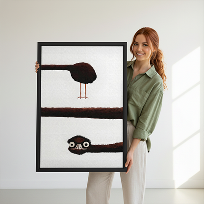 Funny peekaboo bird minimalist canvas wall art on a frameless gallery-wrapped canvas