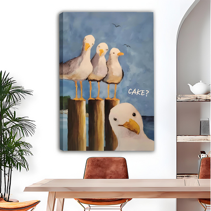 funny-seagull-cake-coastal-canvas-unframed-dining-room
