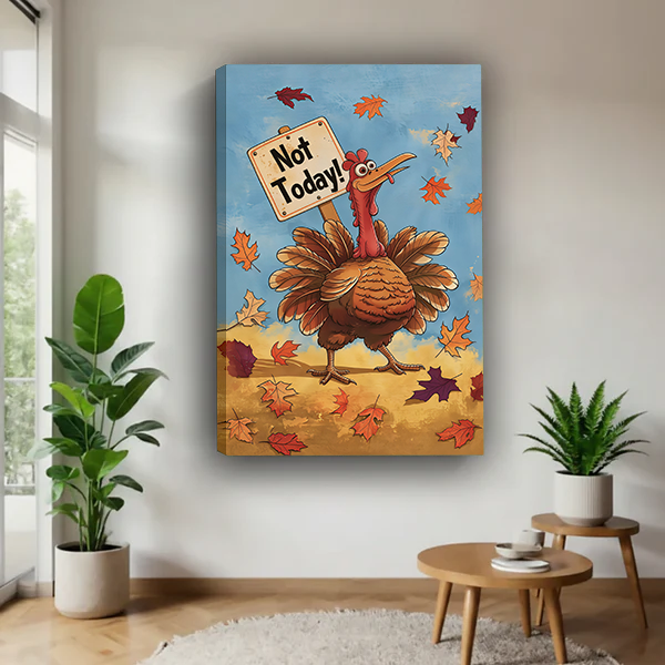 Whimsical Not Today Turkey Canvas Wall Art | Framed & Unframed l5101