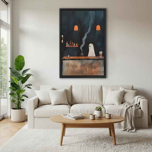 Whimsical Ghost Coffee Shop Canvas Wall Art | Framed & Unframed l4573