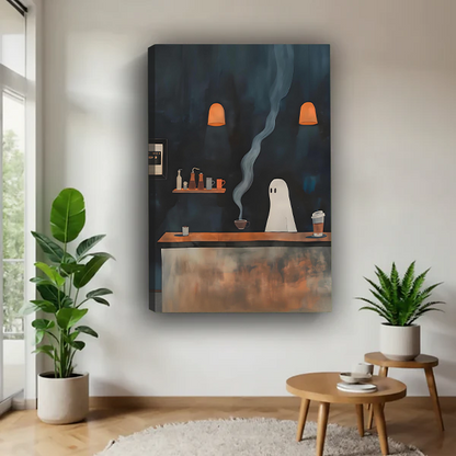 Whimsical Ghost Coffee Shop Canvas Wall Art | Framed & Unframed l4573