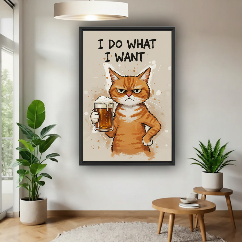 Funny Grumpy Cat Canvas Wall Art – “I Do What I Want” Sassy Cat Decor for Living Room | Liberty Signs #Y2001