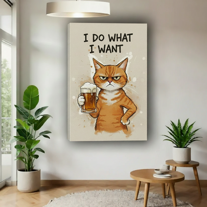 Funny Grumpy Cat Canvas Wall Art – “I Do What I Want” Sassy Cat Decor for Living Room | Liberty Signs #Y2001