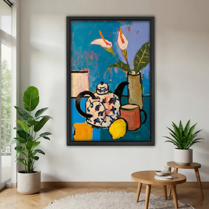 Colorful Kitchen Still Life Wall Art | Teapot & Calla Lily Print|Liberty Signs #L697