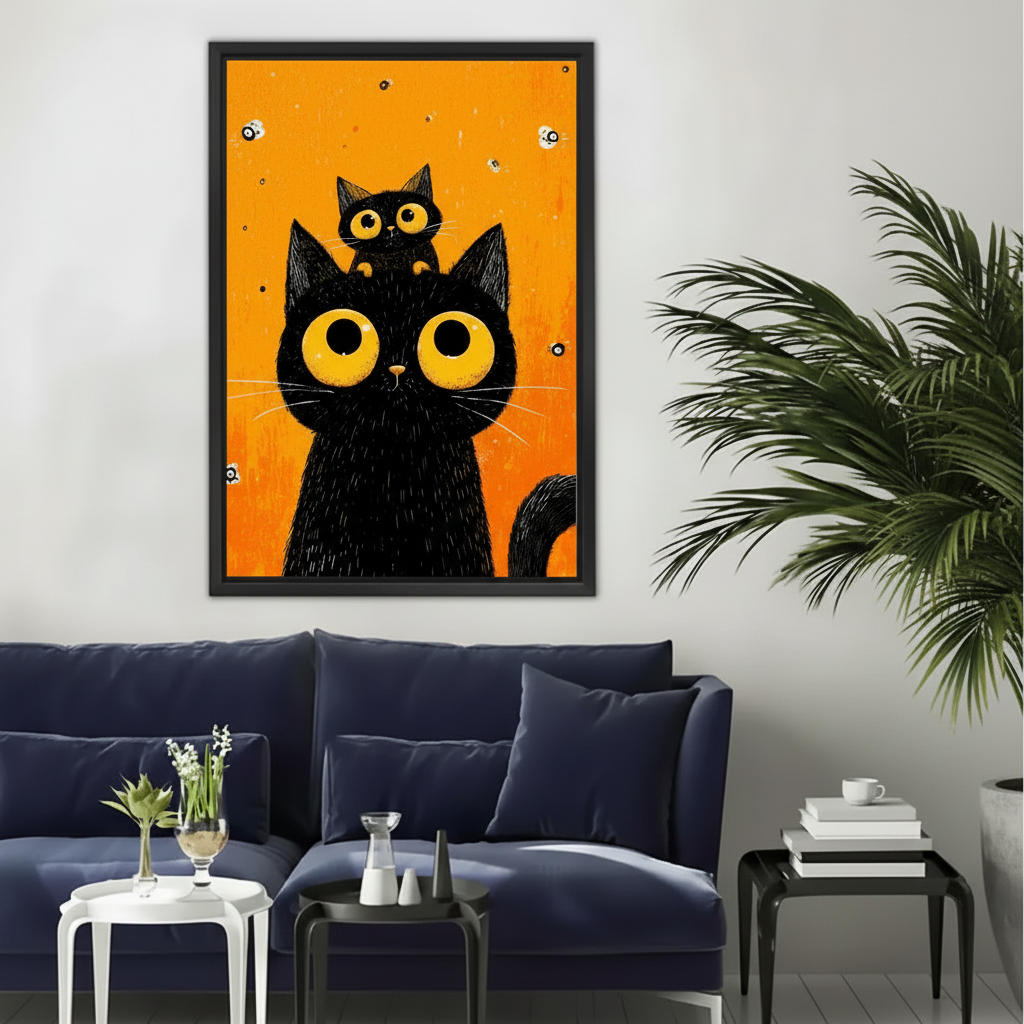 Black Cat Canvas Wall Art – Framed Funny Cat Print|Liberty Signs#L1794
