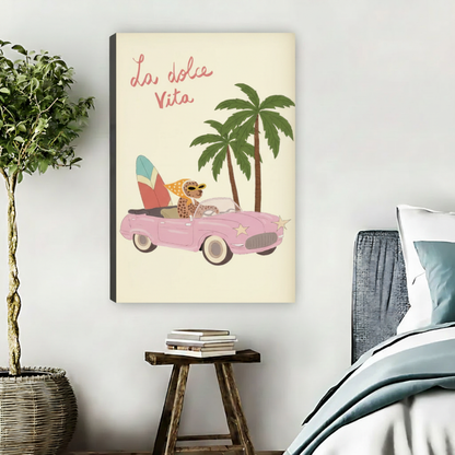 La Dolce Vita Leopard Pink Car Retro Wall Art Print l1975