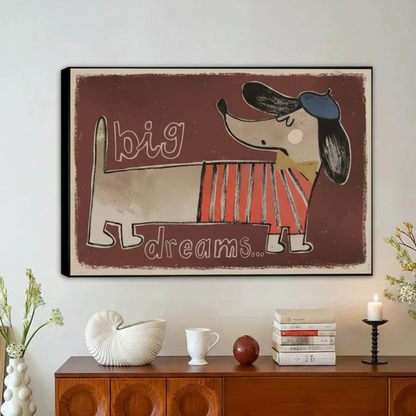 Big Dreams Dachshund Vintage Retro Framed Canvas Wall Art|Liberty Signs#L1964