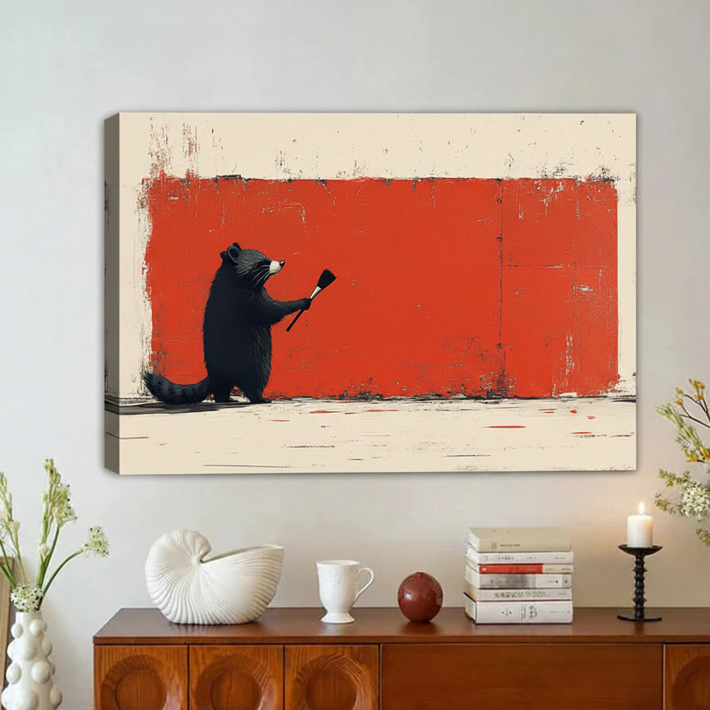 Raccoon Painter Banksy-Style Framed Canvas Wall Art|Liberty Signs#L1859