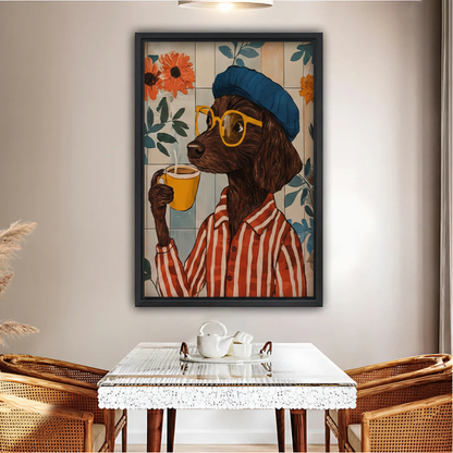 Trendy Dog Canvas Wall Art – Black Framed Coffee Lover Print|Liberty Signs#L1803