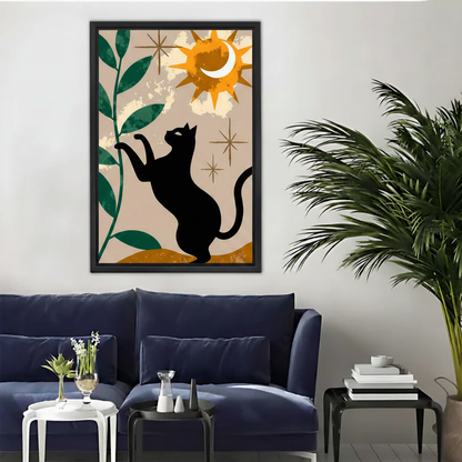 Boho Black Cat Sun Moon Celestial Canvas Wall Art|Liberty Signs#L1810
