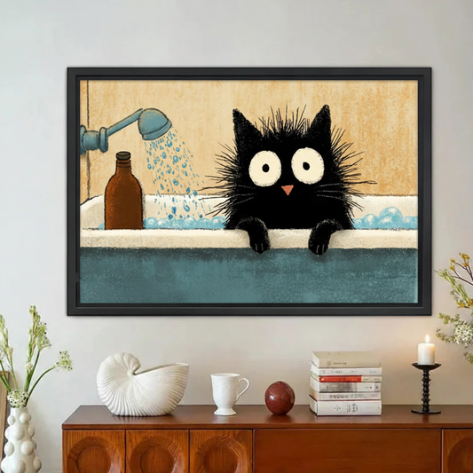 Funny Black Cat in Bathtub Framed Canvas Wall Art|Liberty Signs#L1920