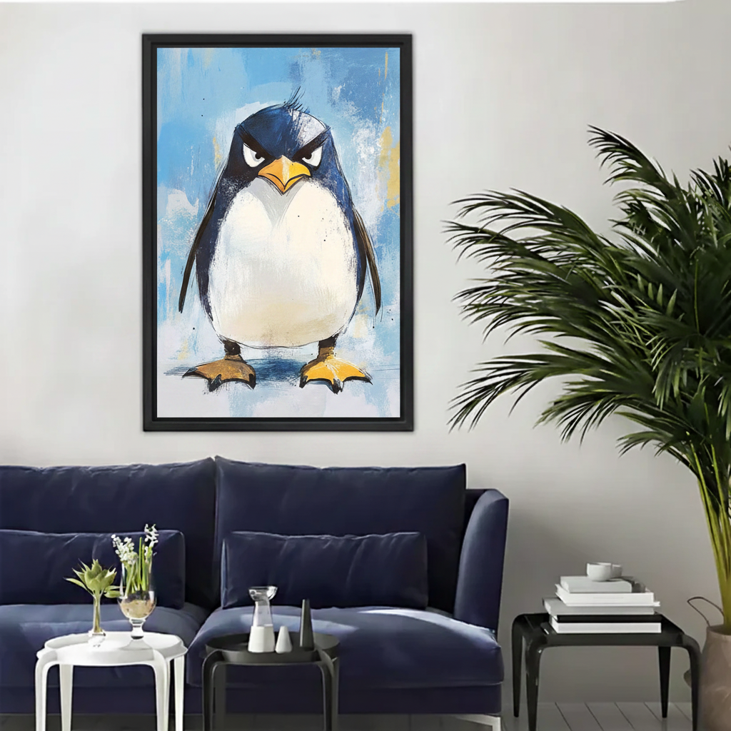Grumpy Penguin Funny Animal Framed Canvas Wall Art|Liberty Signs#L1841